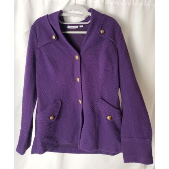 Joan Rivers‎ Women's Size Small Purple Pea Coat Long Sleeve Lined Gold Buttons - Picture 2 of 13
